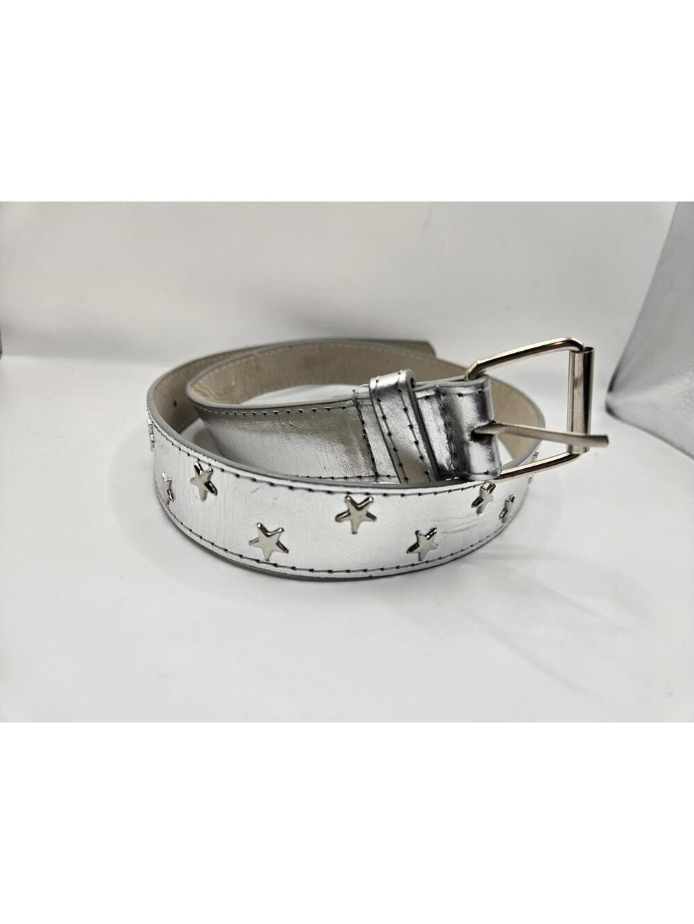 Silver Star Studded Belt Punk Rock Y2K 90s Style Metallic Sz 30"